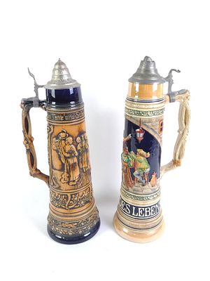 2 Large German Steins. Includes 1) Marked Gerz Germany; 2) Marked Made in Germany. Overall 