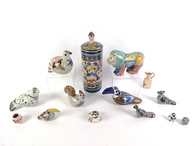 14 Pcs Mexican Pottery incl. Tonala. 1" to 4" wide x 1-1/4" to 13-1/4" high.