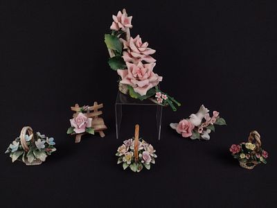 6 Porcelain Figurines incl. Capodimonte. 3-1/2" to 7-1/2" wide x 4" to 8-1/2" high.