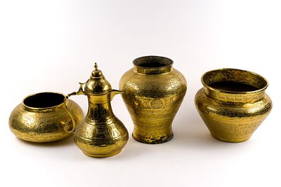 4 Pcs Hammered Copper. All marked on bottom. 7" to 10" wide x 5-1/2" to 12" high.