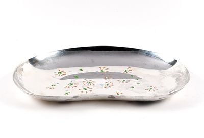 Finnish 916 Silver Plate. Enamel decorations on center of plate. Marked Finland 916 H with 