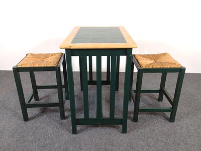 Tile Top Table with 2 Stools. NOT ELIGIBLE FOR IN-HOUSE SHIPPING: See Terms for Shipping 