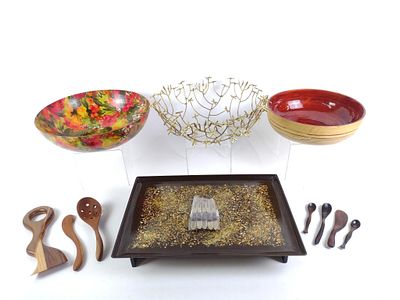 17 Pcs Decorative incl Center Bowls and Wood Spoons. 11-3/4" to 16" wide x 4" to 6" high.
