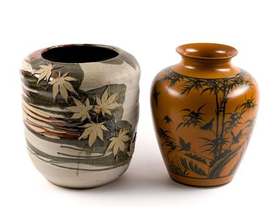 2 Art Pottery Vases. 9" to 9-1/4" wide x 12" to 13-1/4" high.