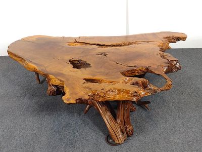Large Burlwood Slab Coffee Table. NOT ELIGIBLE FOR IN-HOUSE SHIPPING: See Terms for Shipping 