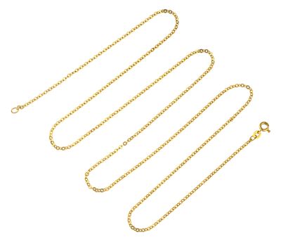 14K Gold Chain Necklace. A 28" flat-link cable chain necklace in yellow gold weighing 5.9 grams.