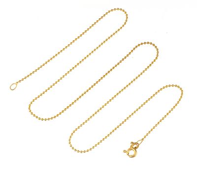 14K Gold Chain Necklace. A delicate bead chain 16", choker length, yellow gold necklace. The 
