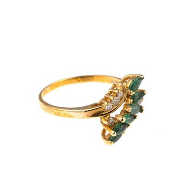 14K Gold Diamond and Tourmaline Ring. A size 7 cocktail ring with marquise cut tourmalines and 