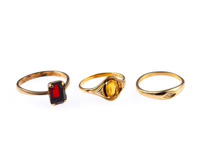 14K and 10K Gold Baby Rings. Size two ring in 14k with small diamond, 1.0 grams. Size 2 and 4 
