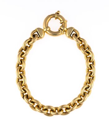 14K Gold Bracelet. An 8" length bracelet in yellow gold with designer chain links. The weight is 
