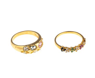 Two 10K Gold Gemstone Rings. Both rings are size 8.5 and test 10k gold. The total weight is 5.3 