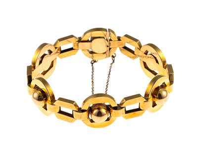 14K Gold Bracelet. A 7 1/2" bracelet composed of custom links in yellow and rose gold. The 