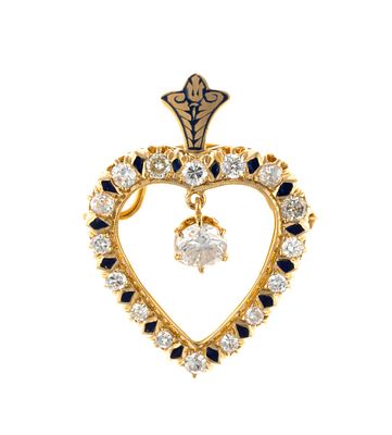 14K Gold, Diamond, and Enamel Pendant. The pendant height is 1 1/4" including the bail. Open 