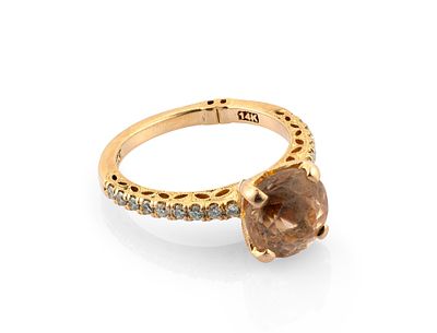 14K Gold 3 Ct Morganite and Diamond Ring. A size 7 rose gold ring with 3 carat morganite and 18 