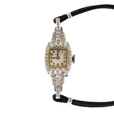 Hamilton Platinum and Diamond Cord Watch. Antique platinum and diamond Hamilton cord watch. The 