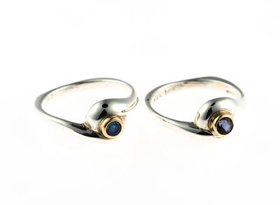 Two Sterling and 14K Gold Gemstone Rings. Both rings are sterling silver, size 7 to 7.25, one 