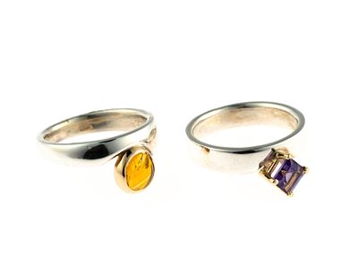 Two Sterling and 14K Gold Gemstone Rings. Both rings are sterling silver, size 6 to 6.25, one 