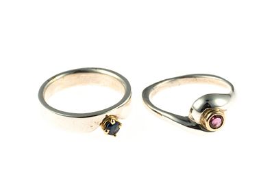 Two Sterling and 14K Gold Gemstone Rings. Both rings are sterling silver, size 6.25 to 7, one 