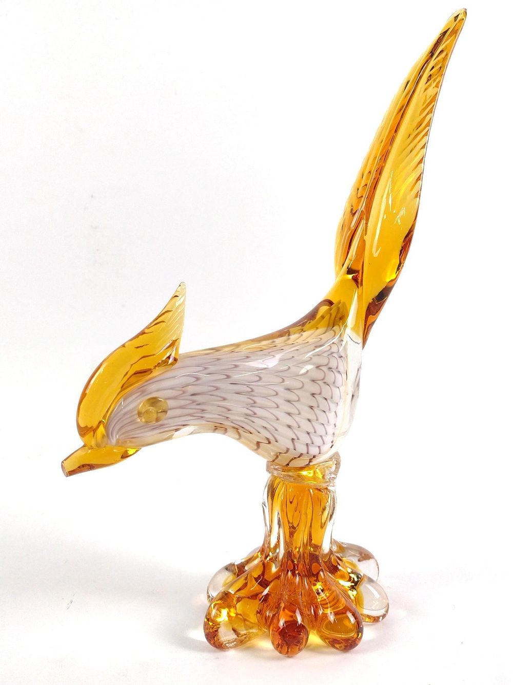 Murano Glass Pheasant. 4" wide X 9-1/2" deep X 13-1/4" high.