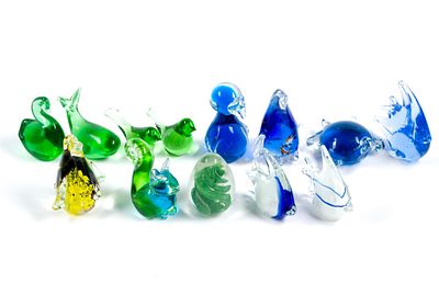 13 Art Glass Animal Paperweights. All unmarked. Largest is 4" by 4 - 1/2".