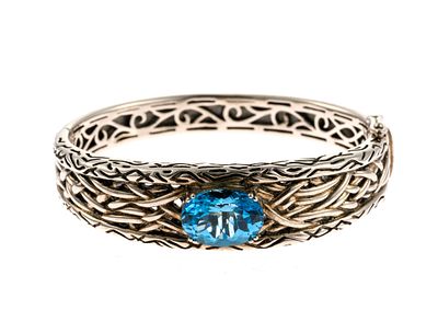 Effy Sterling Silver London Blue Topaz Bracelet. Hinged oval bangle bracelet in sterling silver 