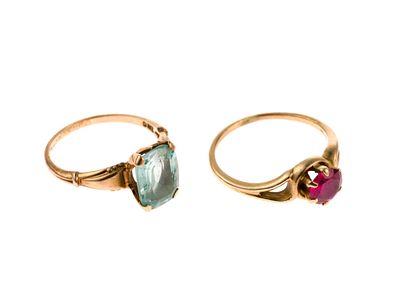 2 10K Gold Gemstone Rings. Both marked. Ring sizes 7 to 7.75. 4.8 grams.