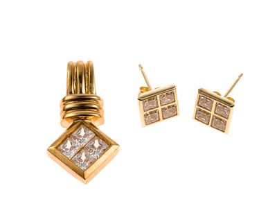14K Gold and CZ Pendant withMatching Earrings. A pair of stud earrings and a pendant, both in 