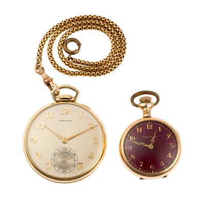 Gold Filled Hamilton and Waltham Pocket Watches. A size 10s open face Hamilton pocket from 1937. 