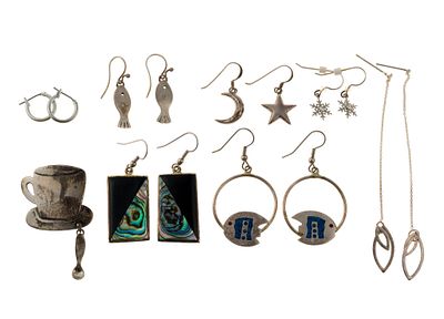 Sterling Silver Earrings and Brooch. All marked. Earrings measure 3/8" to 3/4" wide x 1-1/8" to 