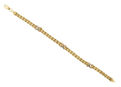 14K Gold Chain Bracelet. A 7" yellow and white gold bracelet composed of double French rope 