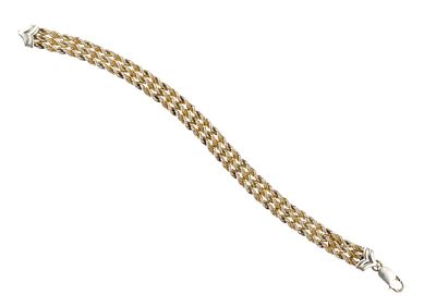 14K Gold and Sterling Silver Chain Bracelet. A 7 1/2" bracelet made with three rows of 14k 