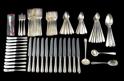 132 Pcs Kirk & Son "Mayflower" Sterling Silver Flatware. Includes (12) knives 8-3/4" long; (3) 