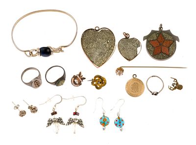Antique, Fashion, and Costume Jewelry. Includes sterling love knot earrings. Ring sizes 4.75 to 7.
