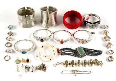 Costume and Fashion Jewelry. Includes prasiolite bracelet, white spinel, carved cinnabar 