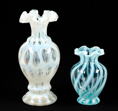 2 Vintage Fenton Art Glass Vases. Largest measures 10 - 7/8"" x 6".