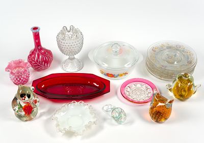 Vintage and Art Glass Collectibles. Largest red tray measures 11" x 5 - 1/2" x 1 - 1/4" and the 