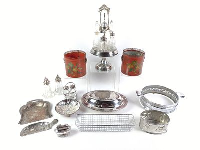 Silverplate & Metal Collectibles. The salt and pepper stand measures 16 - 1/2" x 7" x 7".