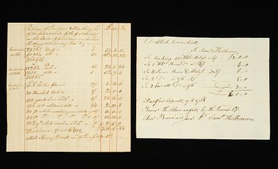 (Revolutionary-Era) 2 Antqiue Documents. Includes (1) record of supplies from Windham 