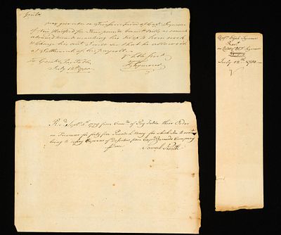 (Revolutionary-Era) 2 Antique Documents. Includes (1) payment request for payment related to 