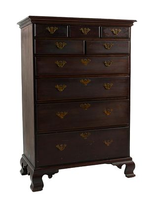 (Early Republic Era) Pennsylvania Walnut Chippendale High Chest. Likely late 18th century. Brass 