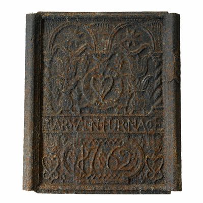 Colonial Pennsylvania 1762 Cast Iron Stove Plate Mary Ann Furnace. Featuring tulip and heart 