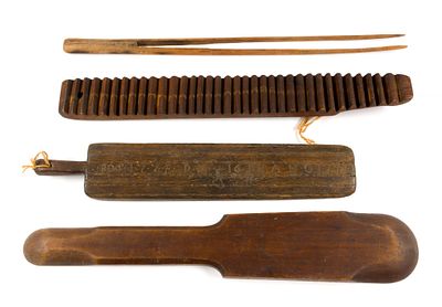 (Early Republic Era) 4 Antique Wooden Textile Tools. From a private collection. Includes a 