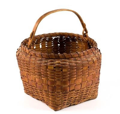 (Early Republic Era) Woven Basket. From a private collection. Measures 13 - 1/2" x 13 - 1/2" x 11".