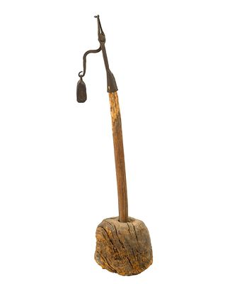 (Early Republic Era) Antique Wrought Iron & Wood Light Holder. From a private collection. 