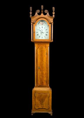 (Early Republic Era) Pennsylvania Tall Clock Samuel Hill Harrisburg. A Chippendale walnut tall 