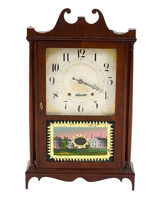 (Antebellum-Era) Seth Thomas Eli Terry Pillar And Scroll Shelf Clock. The clock is 29" X 17 