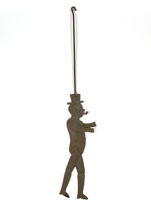 (Antebellum Era) Metal Folk Art Dancing Man. Man smoking a pipe. Arms and legs move. 3-3/4" wide 