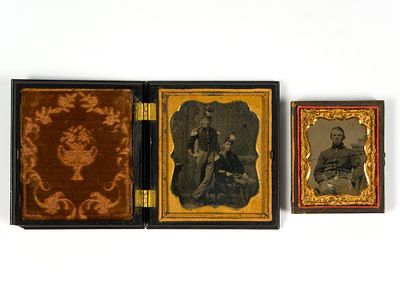 (Civil War Era) 2 Ambrotype Civil War Soldier Cased Images. One is missing front of the case. 