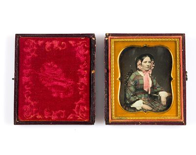 (Civil War Era) Beckers & Piard Hand Tinted Daguerreotype. Female sitting on a chair. Bottom 