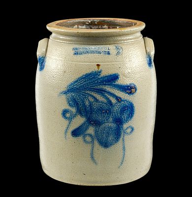 (Civil War Era) Cowden & Wilcox 2 Gallon Cobalt Blue Grape Stoneware Crock. Cowden and Wilcox 